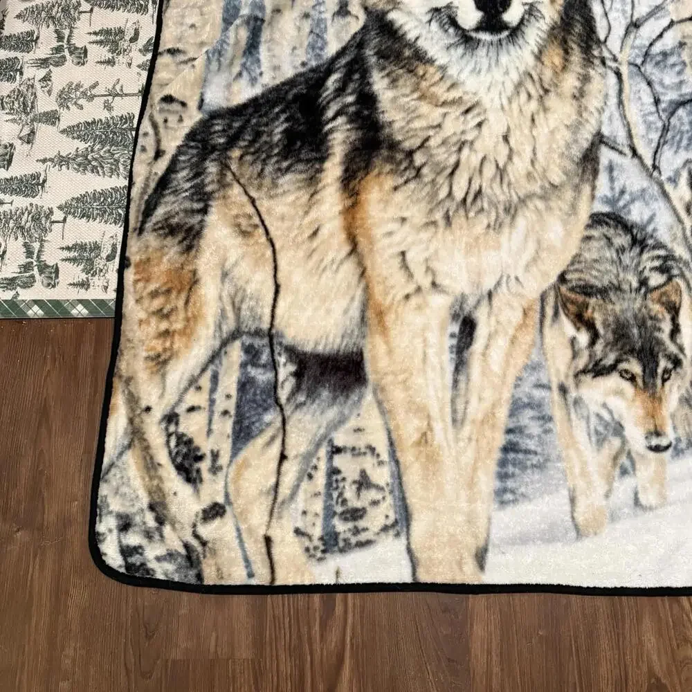 Vintage 80s/90s RARE Al Agnew Snowy Wolves Wolf‎ Art Fleece Throw Blanket 60x48
